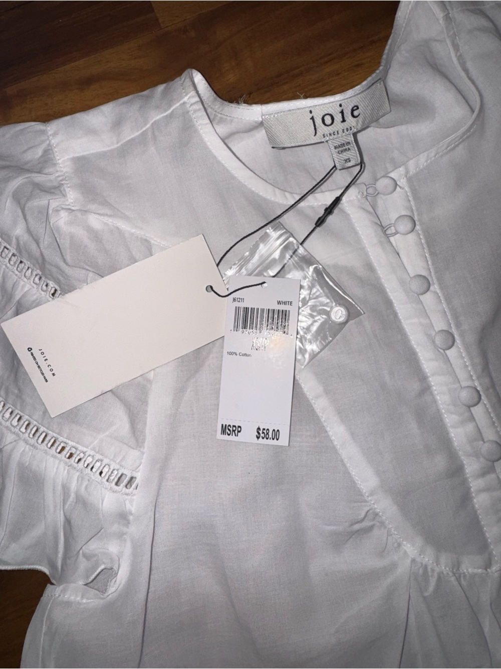 Joie White Round-Neck Button-Front Cotton Top - Picture 6 of 7